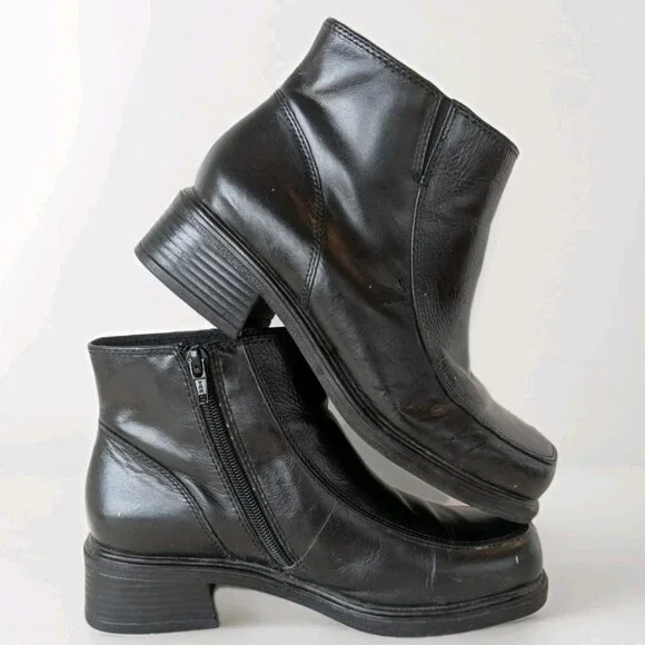 Earth Shoes Marion Leather Ankle Boots Women's Size 7 Chunky Black Zip Shoes - Picture 1 of 16